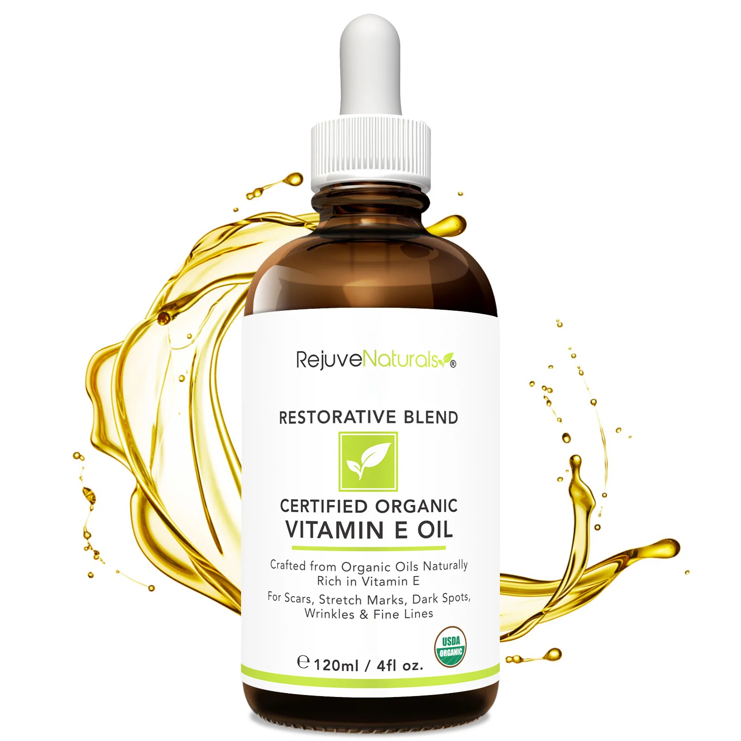 USDA Certified Organic Vitamin E Oil - (LARGE 4oz Bottle) Repair Dry, Damaged Skin from Surgery & Acne, Age Spots & Wrinkles. For Radiant, Hydrated & Youthful Skin. - Image 3